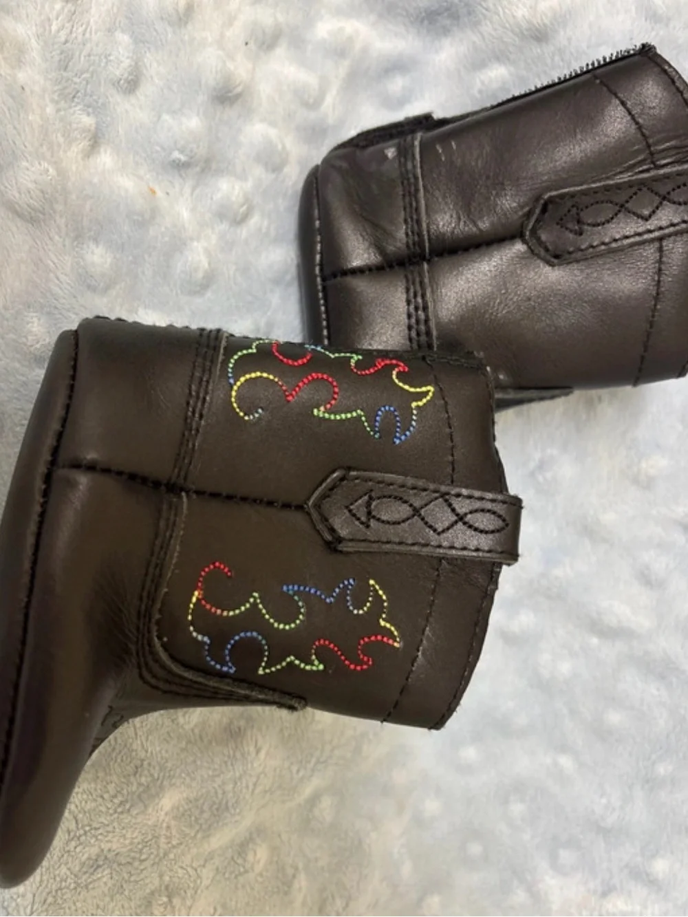 Baby Black Cowboy Boots with Multicolor Stitching
